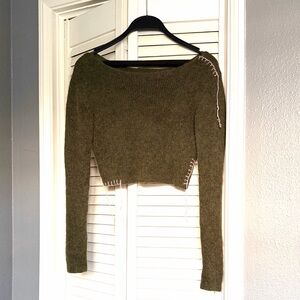 Zara Off-the-Shoulder Olive Cropped Sweater